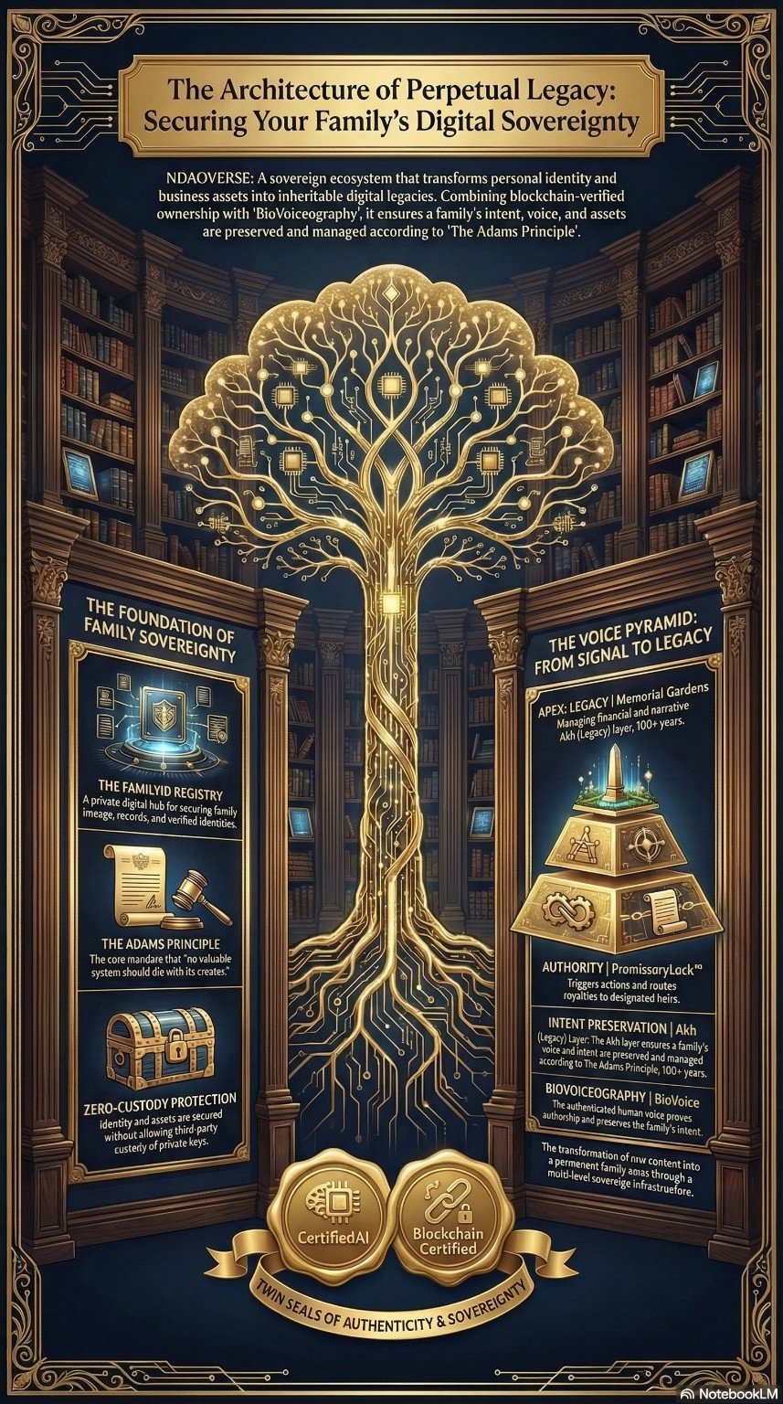 Digital sovereignty architecture diagram showing family registry voice pyramid and blockchain authentication